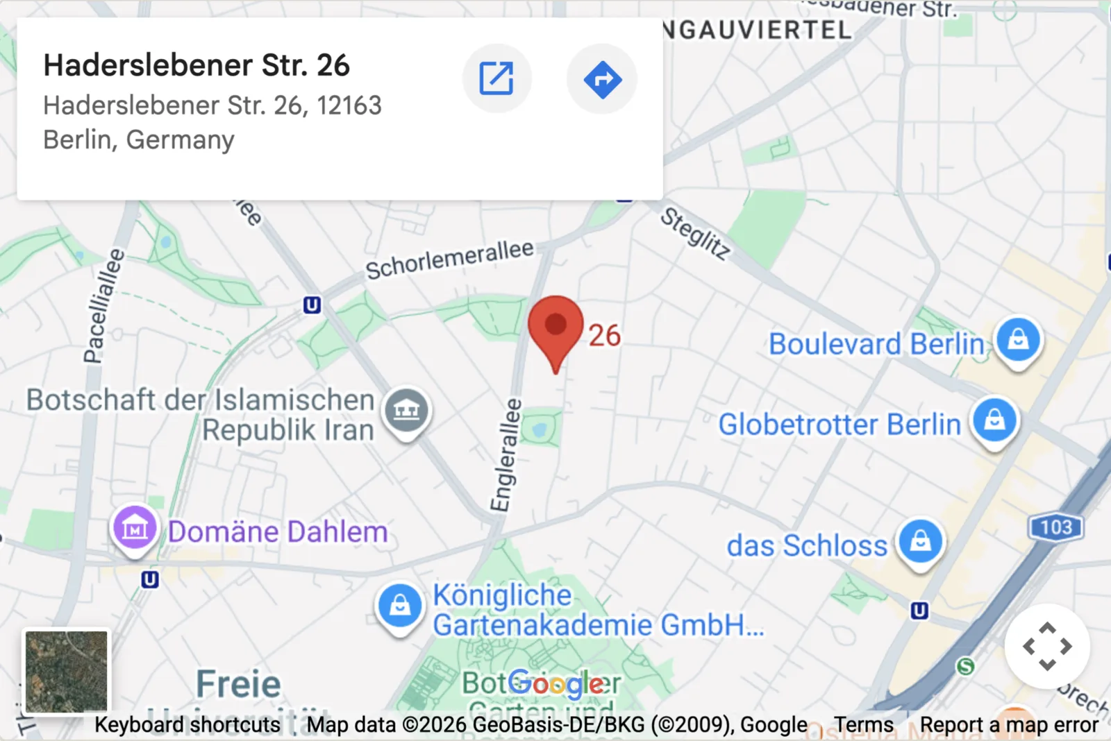 Statischer Kartenausschnitt der Umgebung von Haderslebener Straße 26 in Berlin